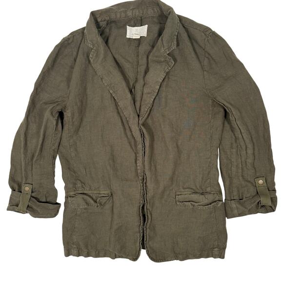 Caslon Linen Olive Green Roll Tab Sleeve Cardigan Jacket Women's Small - Picture 2 of 7